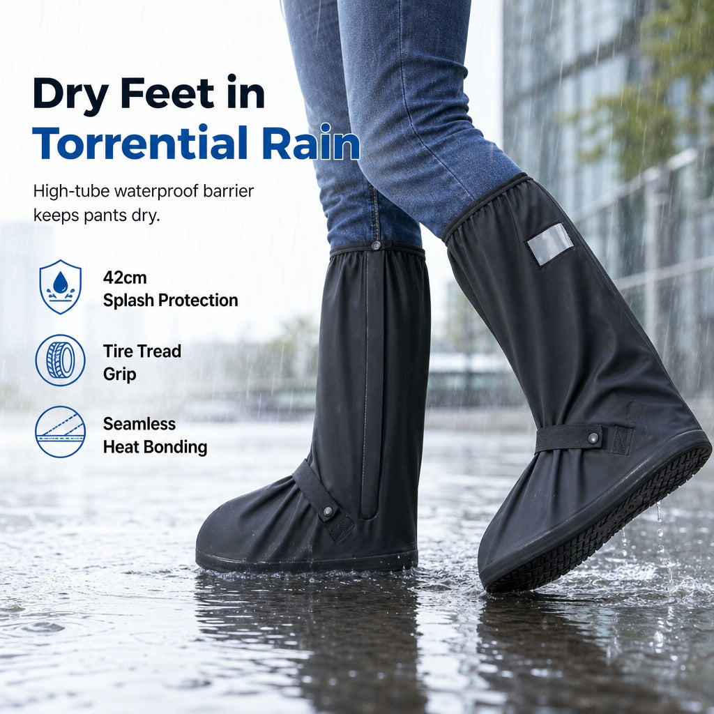 🌧️✨ LIMITED-TIME 50% OFF! Waterproof High-Top Rain Shoe Covers — Non-Slip, Reflective, 42cm Tall 👟
