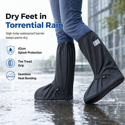 🌧️✨ LIMITED-TIME 50% OFF! Waterproof High-Top Rain Shoe Covers — Non-Slip, Reflective, 42cm Tall 👟